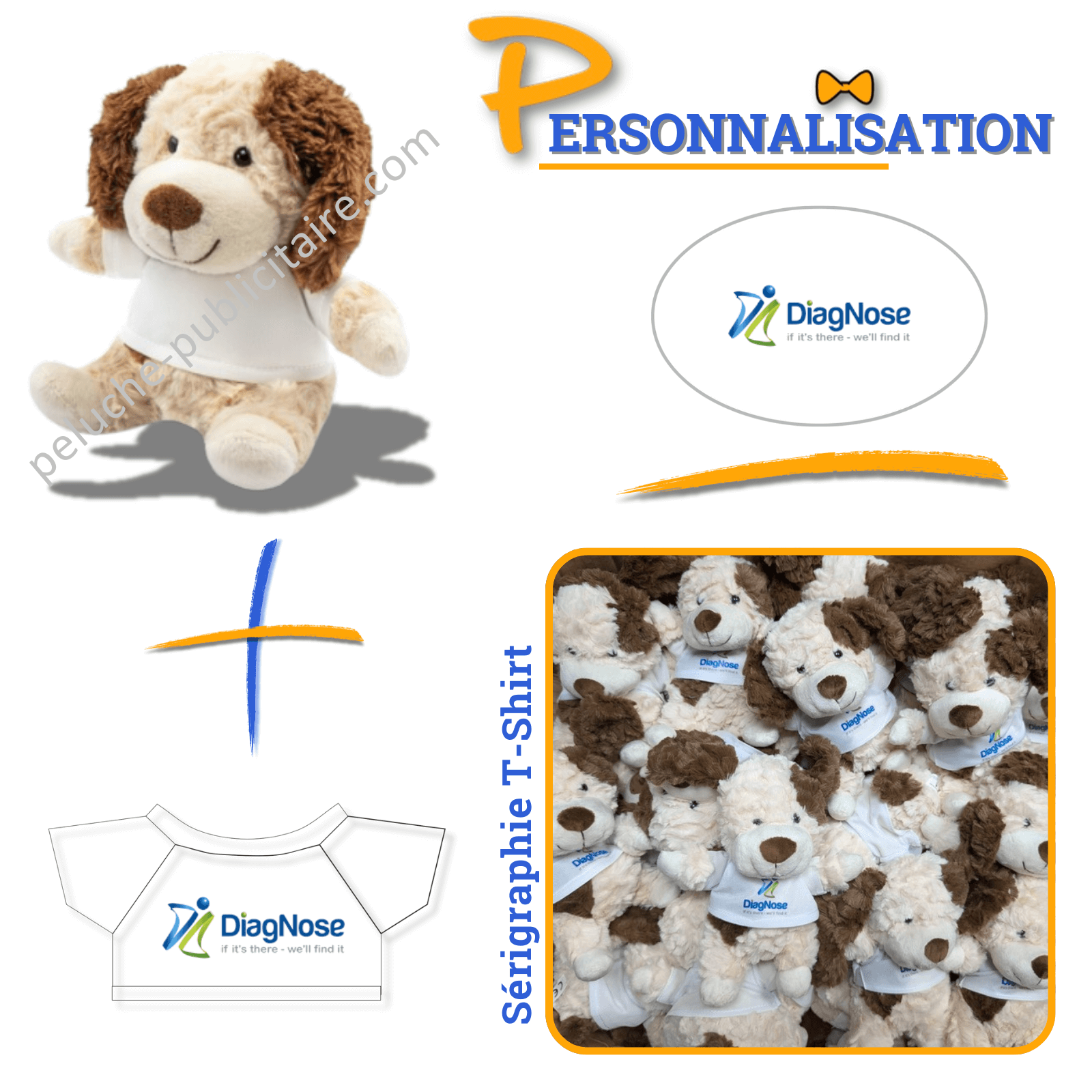 peluche chien personnalisée avec logo DIAGNOSE peluche chien personnalisée avec logo DIAGNOSE