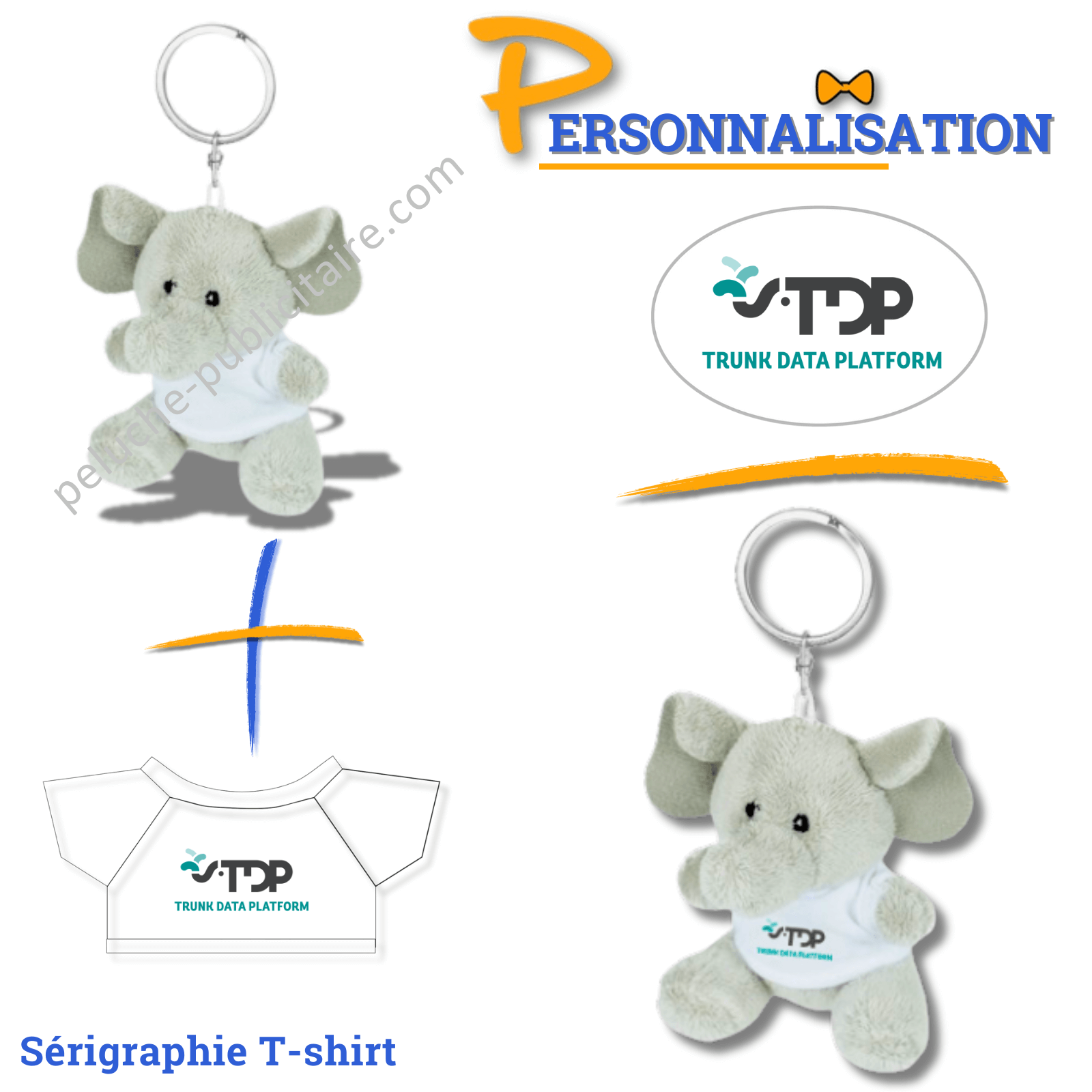 peluche publicitaire éléphant avec logo t shirt TDP peluche publicitaire éléphant avec logo t shirt TDP