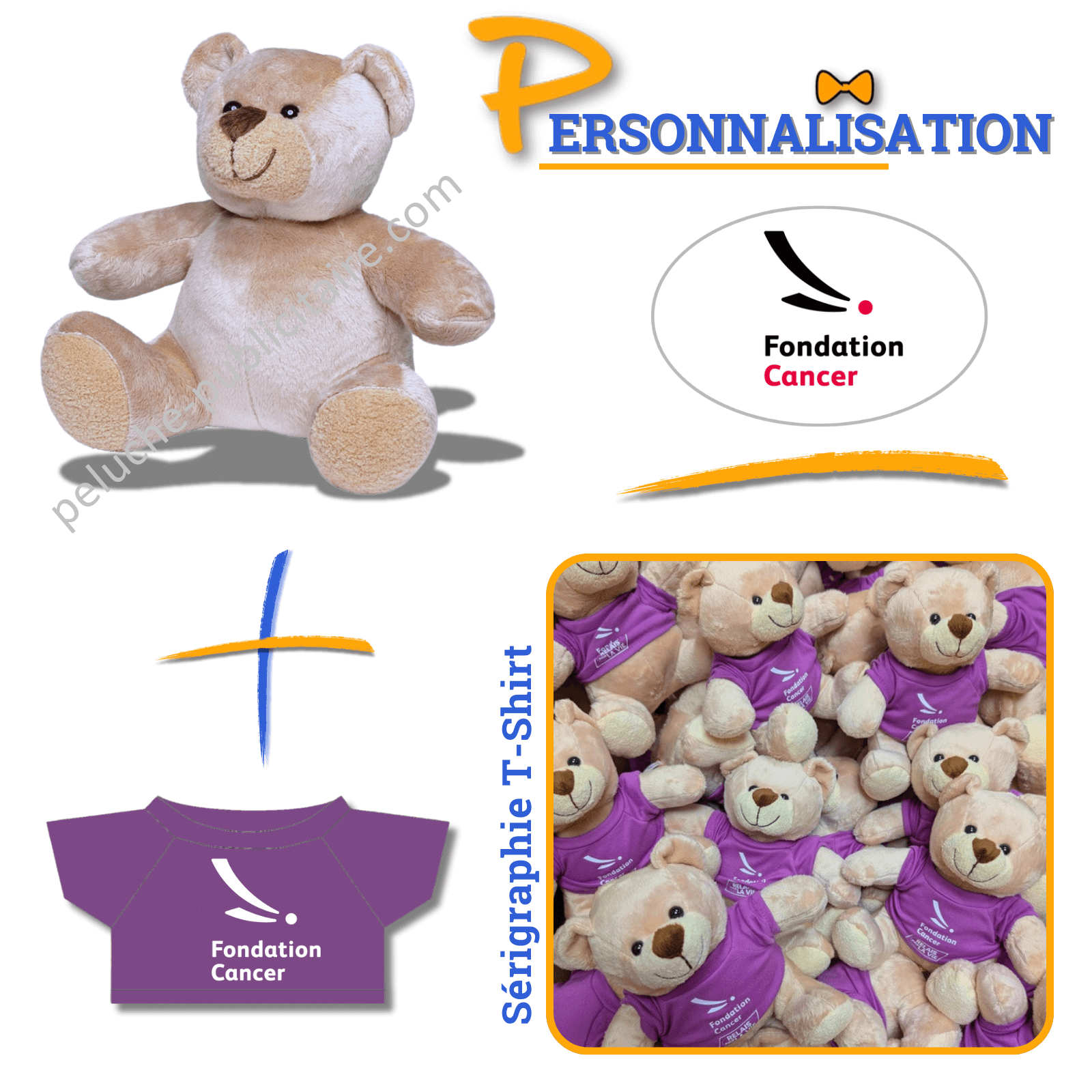 peluche nounours avec t shirt et logo fondation cancer peluche nounours avec t shirt et logo fondation cancer